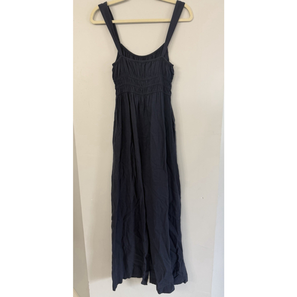Madewell Navy Blue Tank Top Jumpsuit Linen Blend Elastic Waist Wide Leg Size XXS - Picture 4 of 9